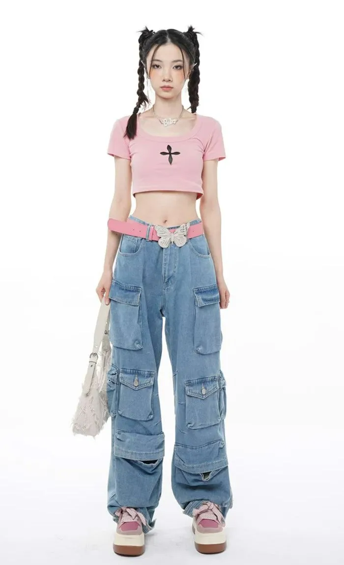 Cross Print Cropped Tee