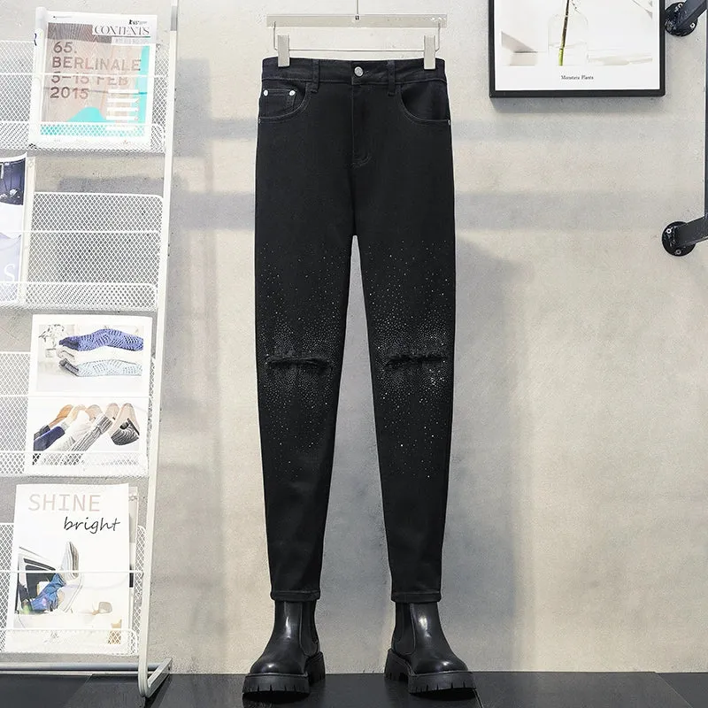 Men's Retro Stretch Cropped Straight Jeans Casual Pants