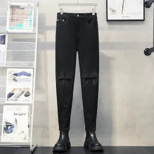 Men's Retro Stretch Cropped Straight Jeans Casual Pants
