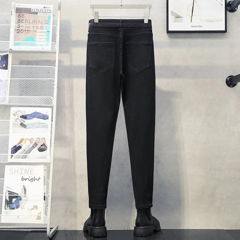 Men's Retro Stretch Cropped Straight Jeans Casual Pants