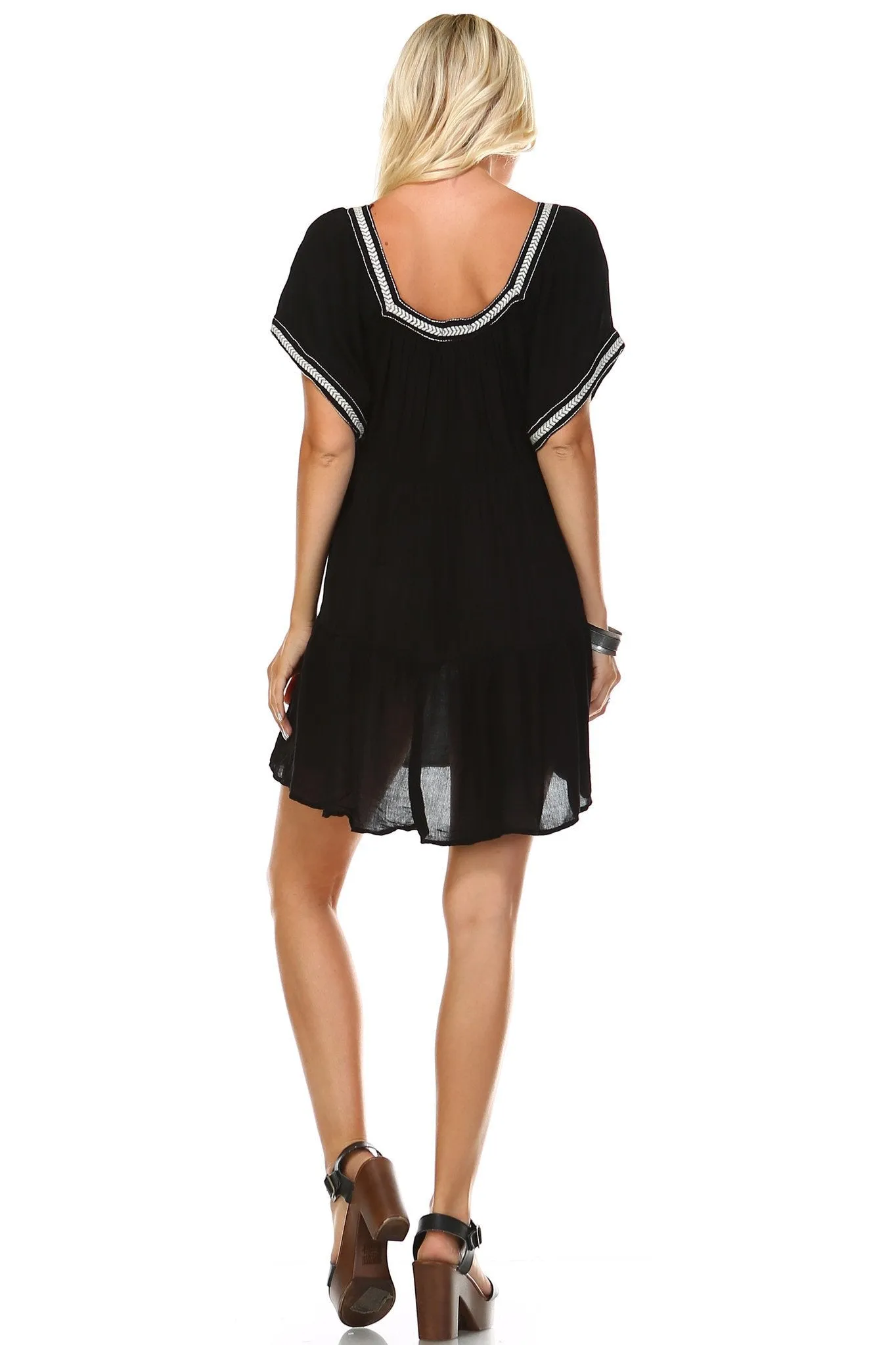 Women's Embroidered Detail Loose Boho Dress